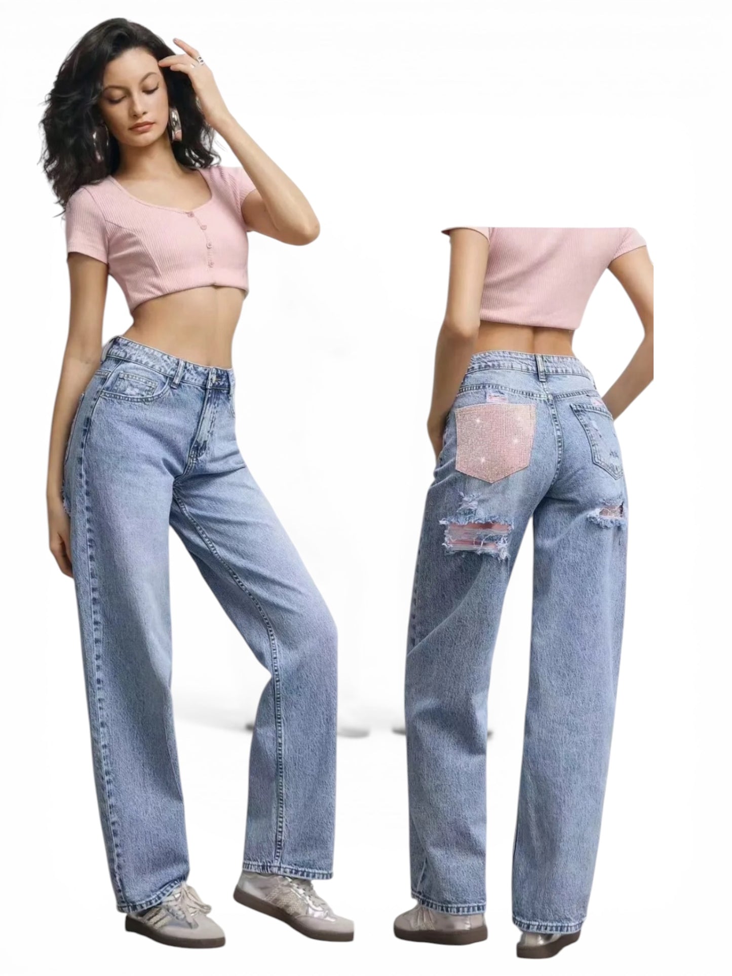 Jeans tasca rosa