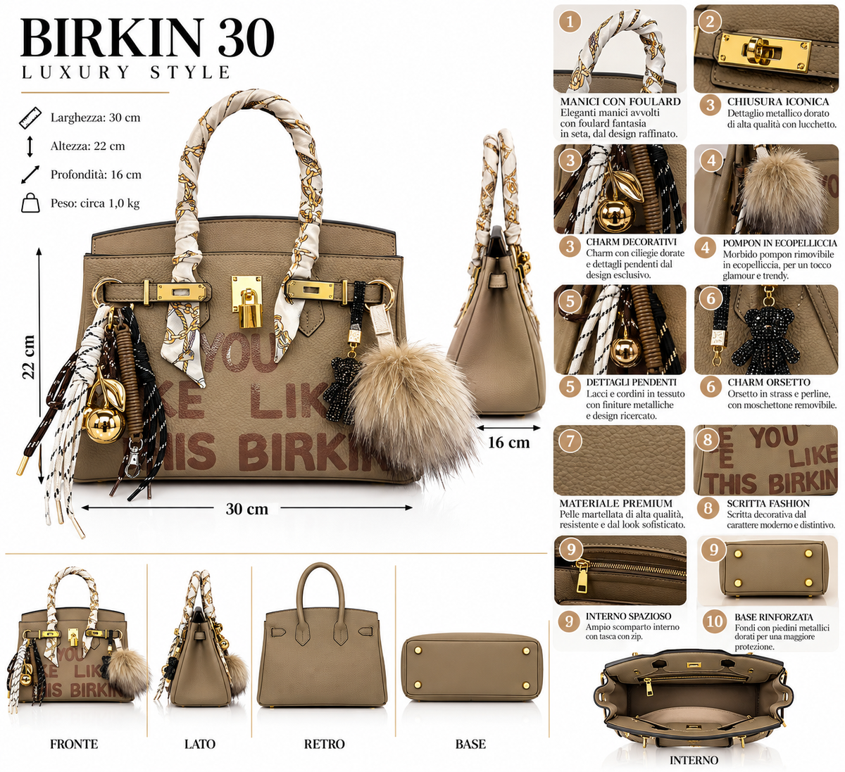 Birkin 30 Taupe – Edizione Custom