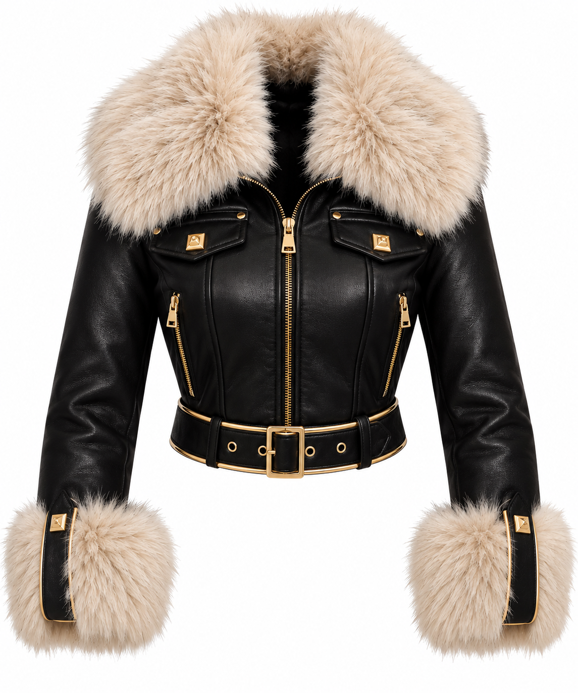 Giacca eco pelle con eco pelliccia
