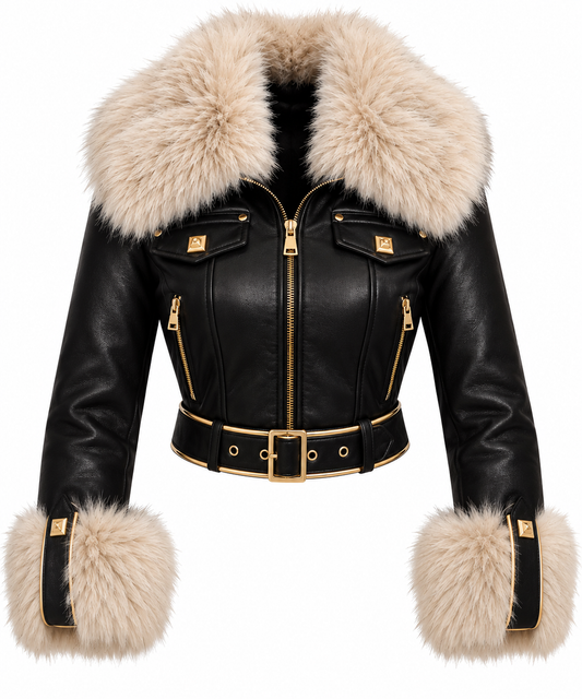 Giacca eco pelle con eco pelliccia