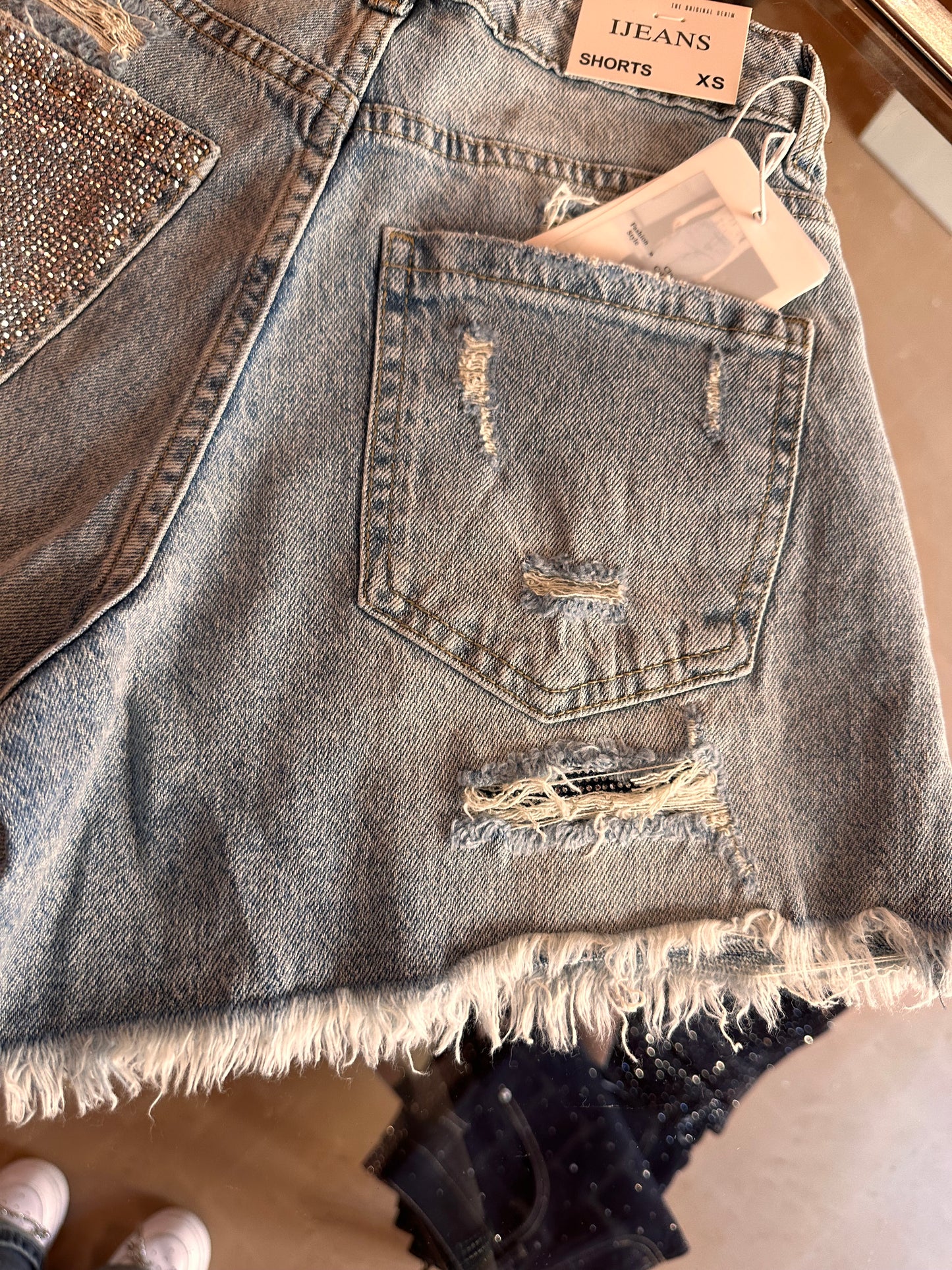 Short tasca strass lavaggio chiaro