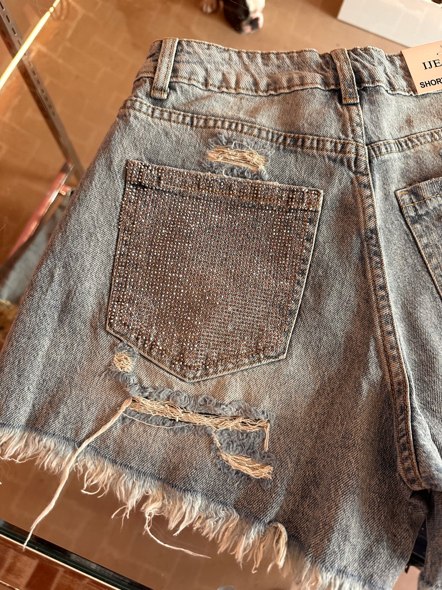 Short tasca strass lavaggio chiaro