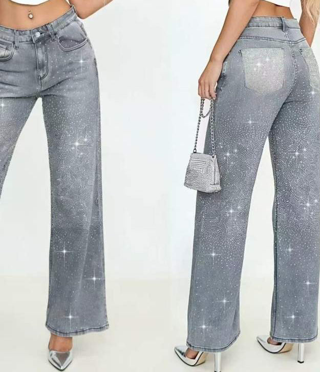 Jeans tasca strass