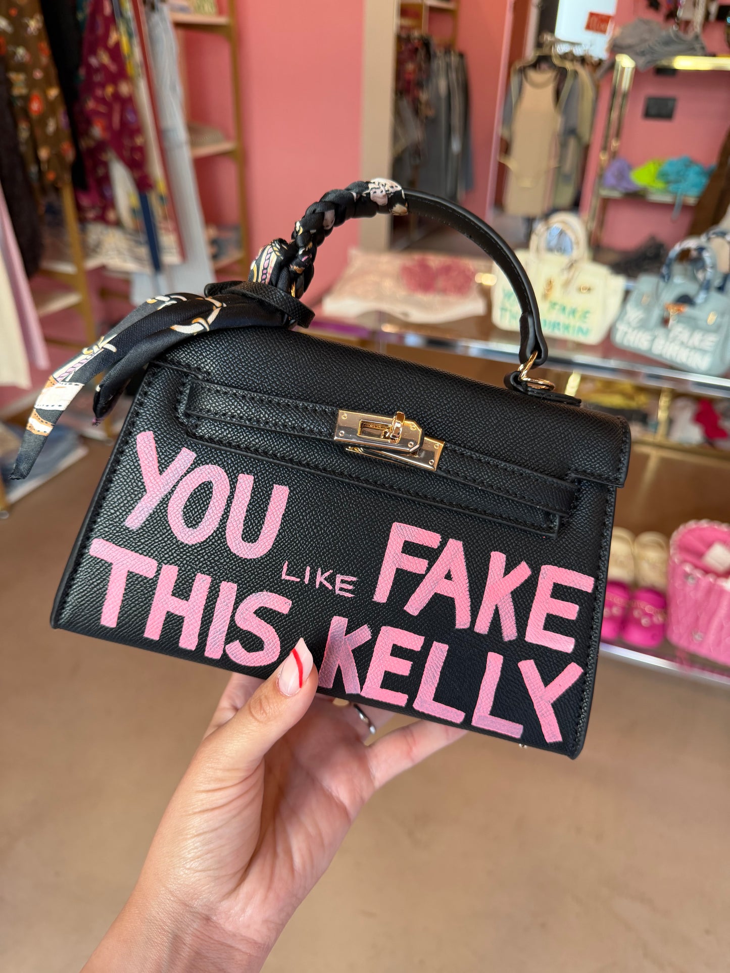 Mini kelly scritta rosa