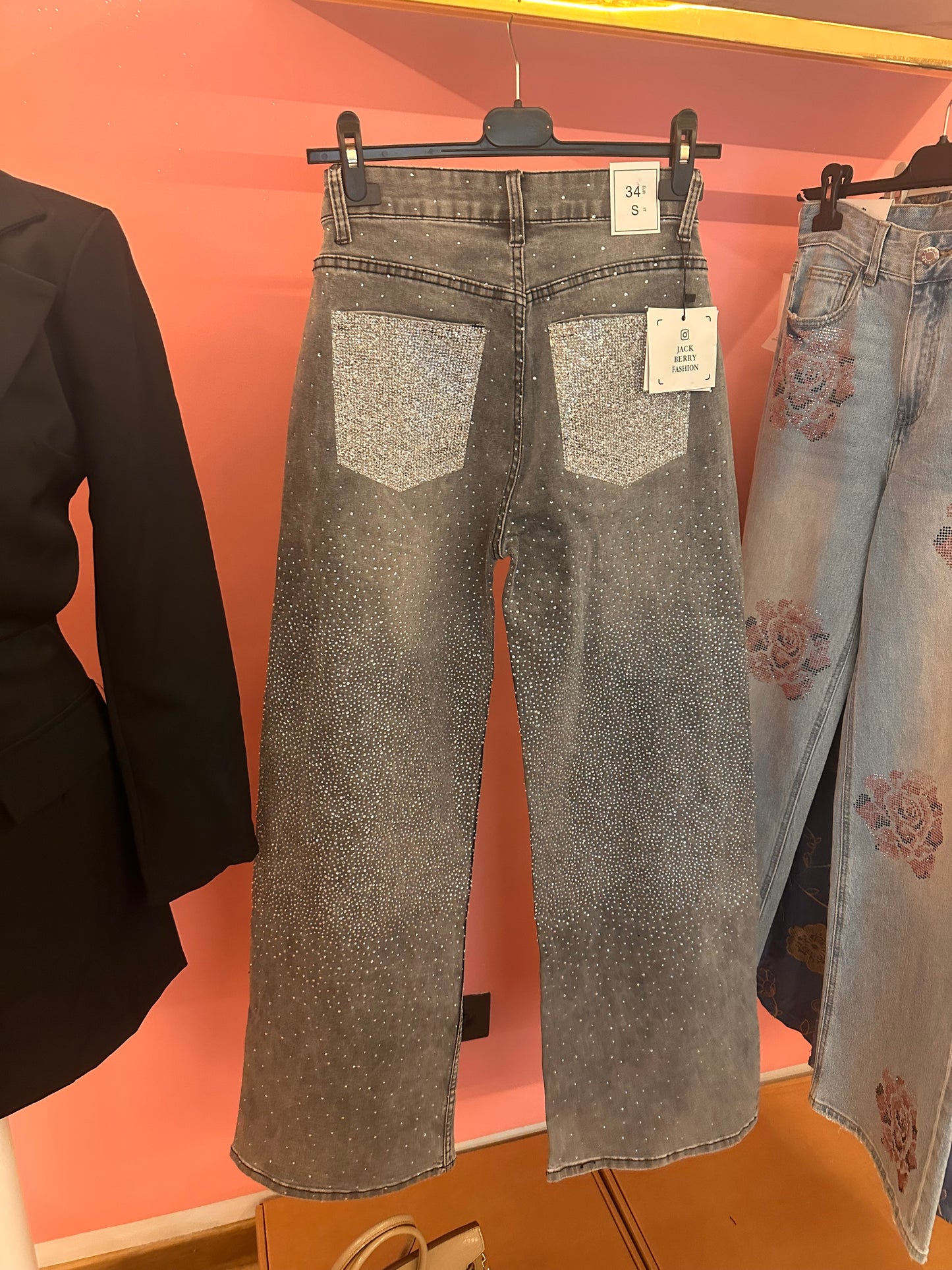 Jeans tasca strass