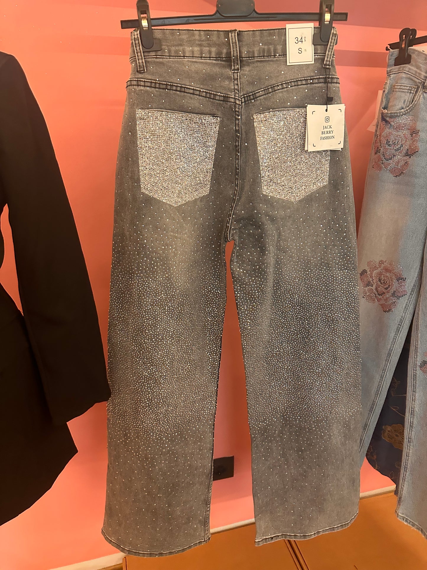 Jeans tasca strass