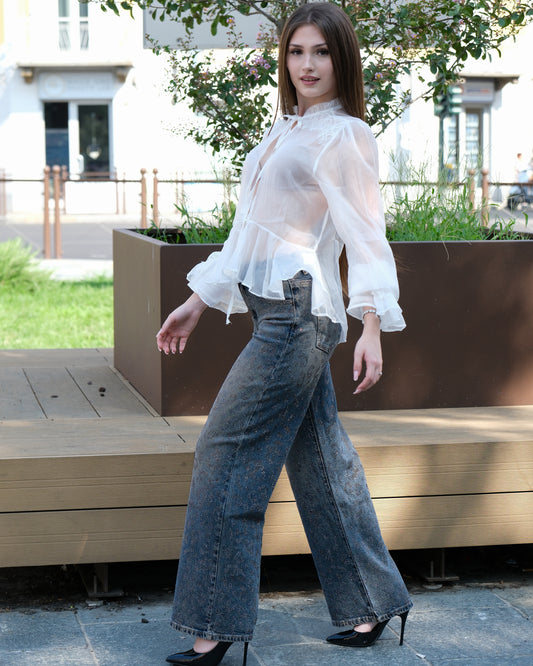 Jeans vintage strass animalier