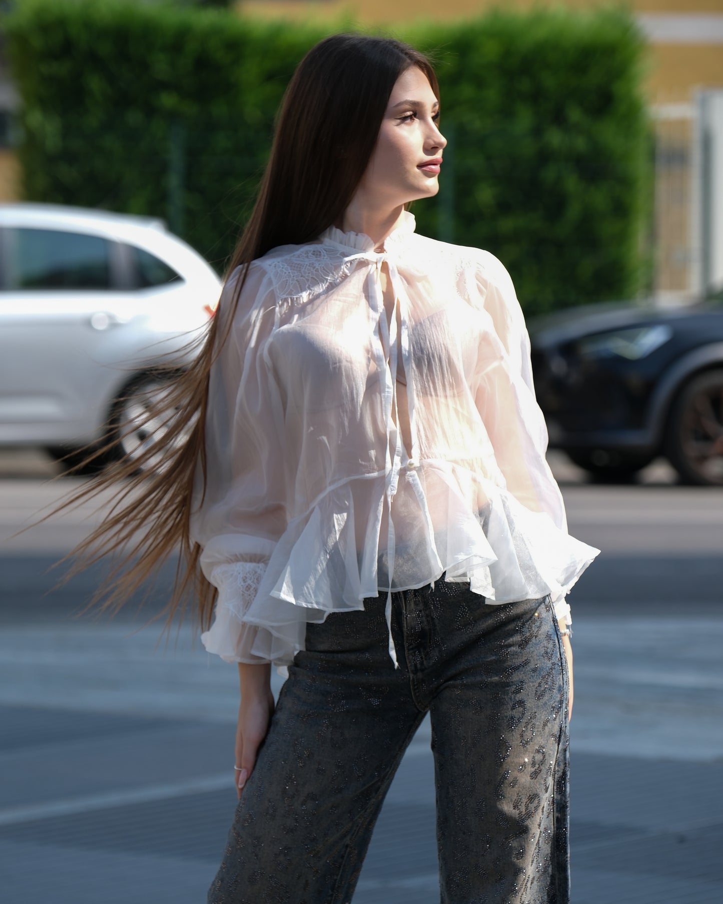 Jeans vintage strass animalier