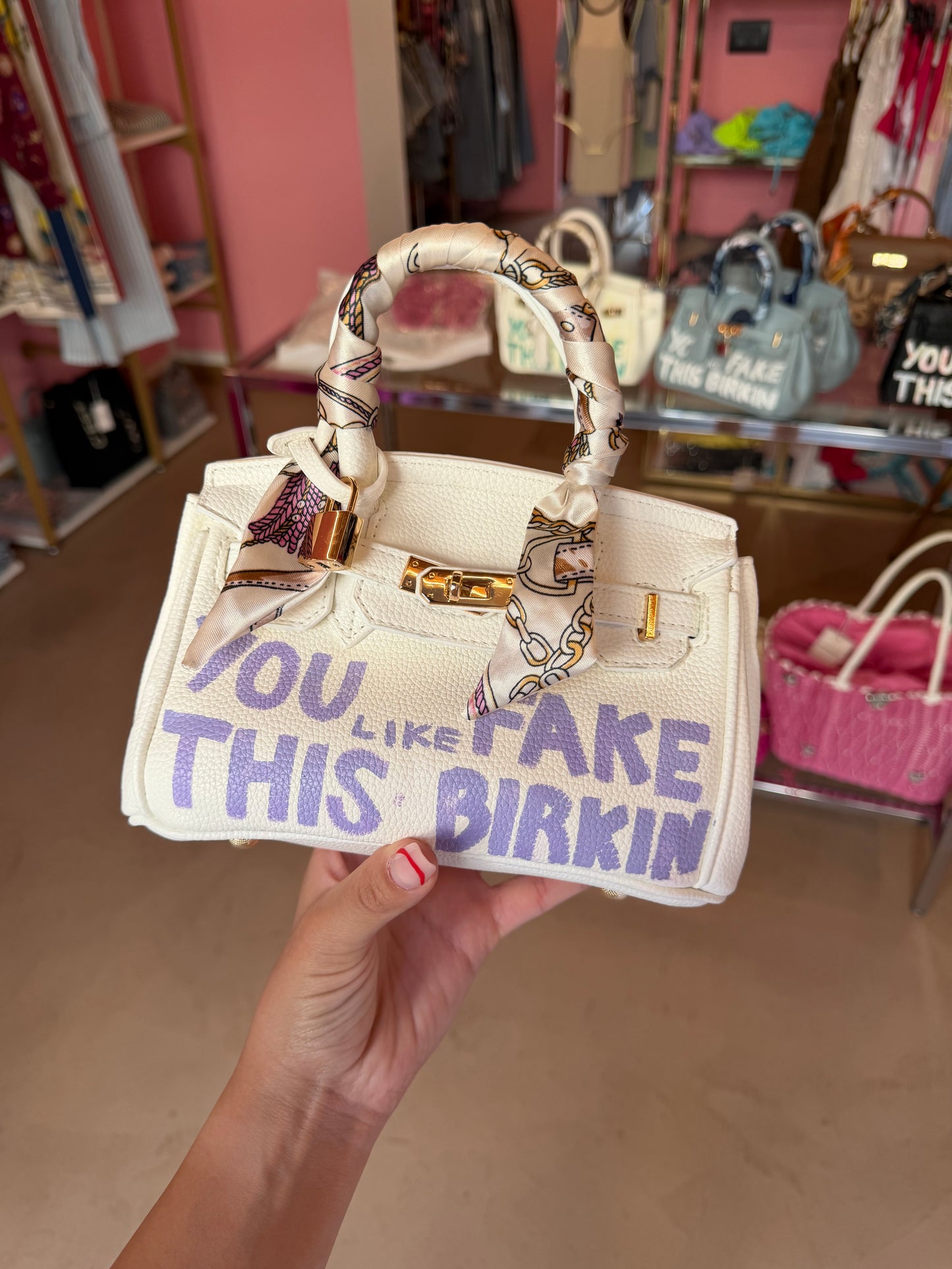 Mini Birkin scritta viola