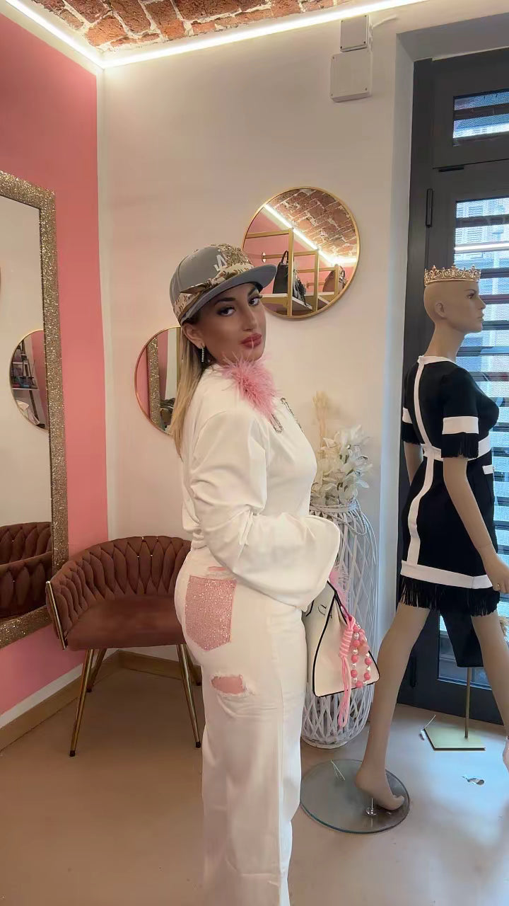 Jeans bianco, Tasca Rosa💞