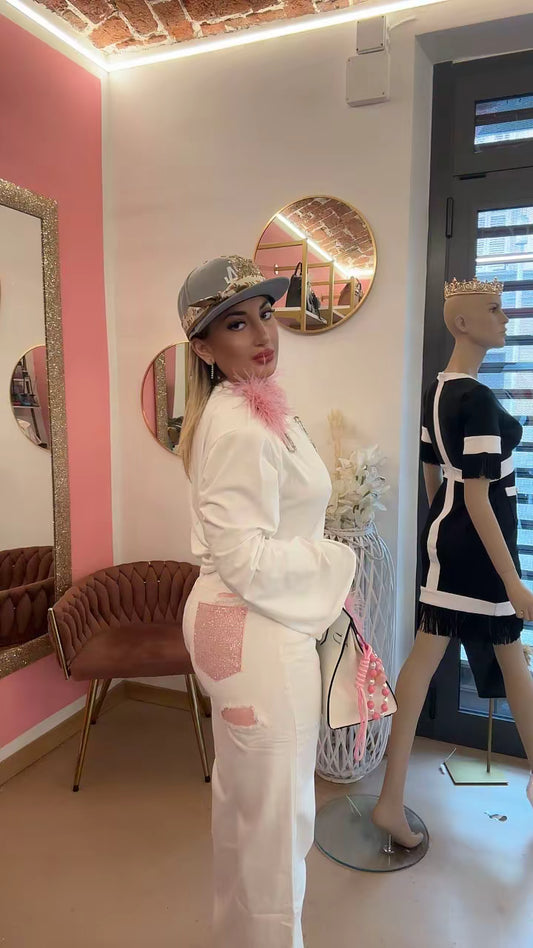 Jeans bianco, Tasca Rosa💞