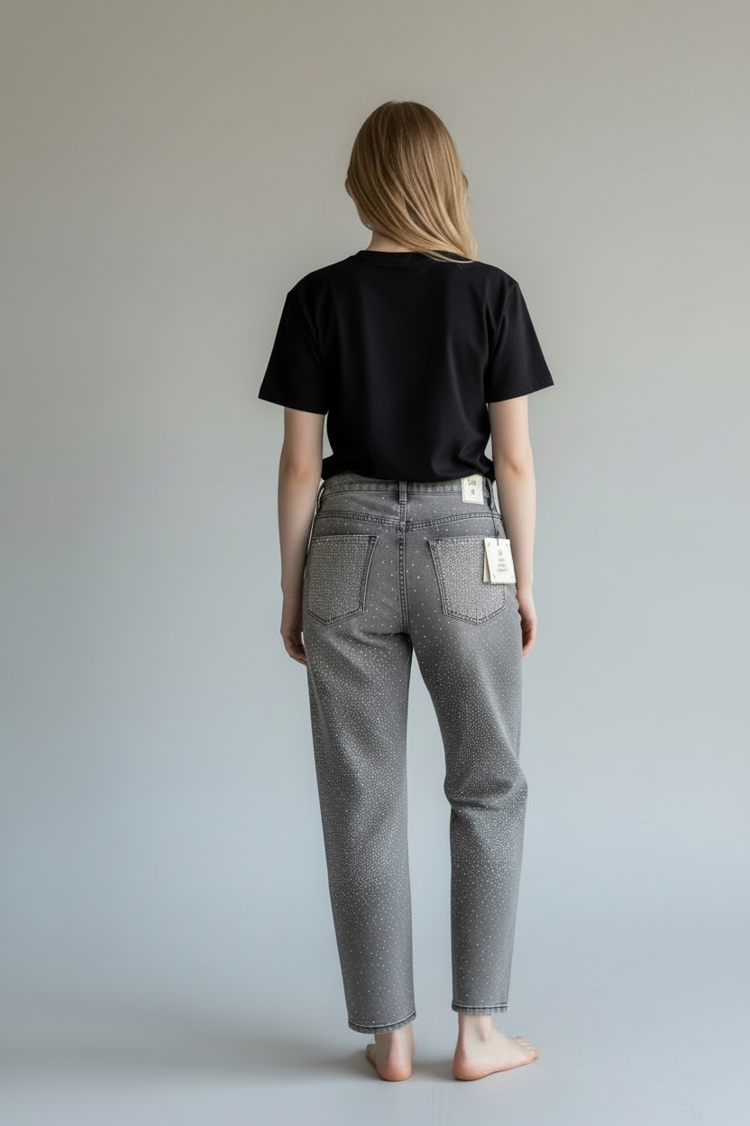 Jeans tasca strass