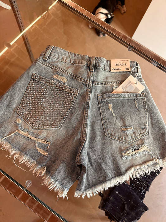 Short tasca strass lavaggio chiaro