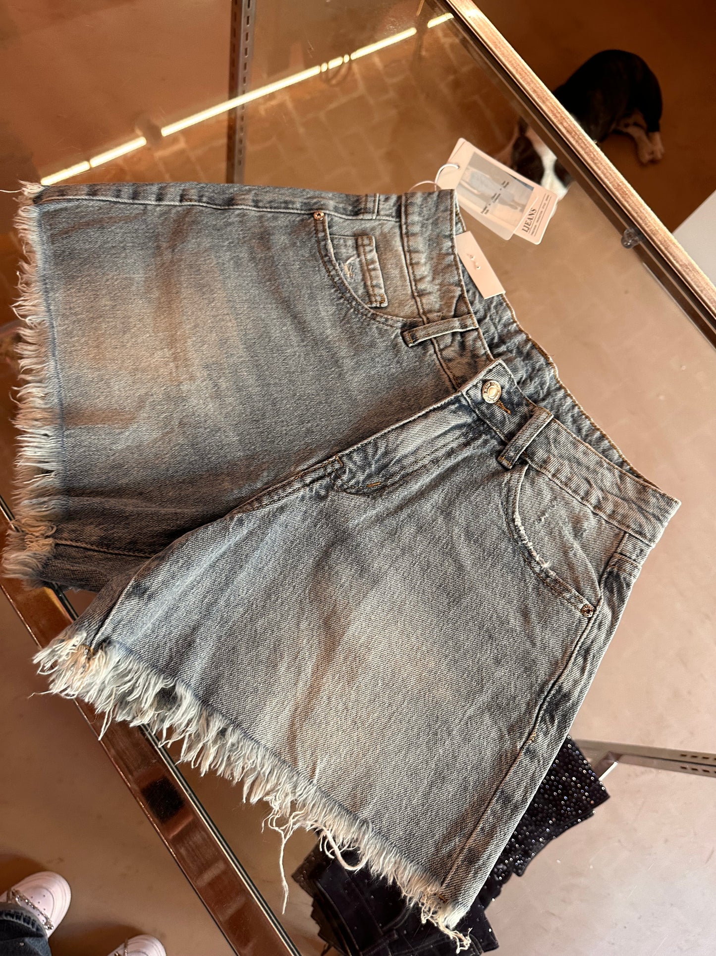 Short tasca strass lavaggio chiaro