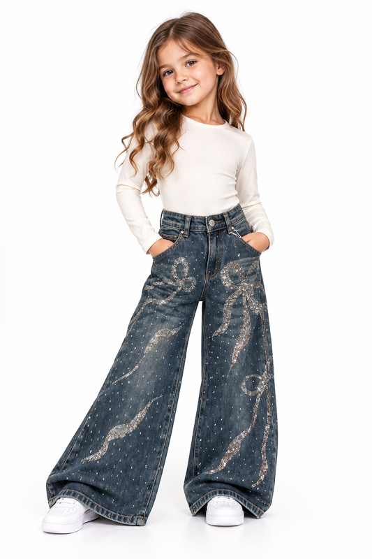 Jeans fiocco strass