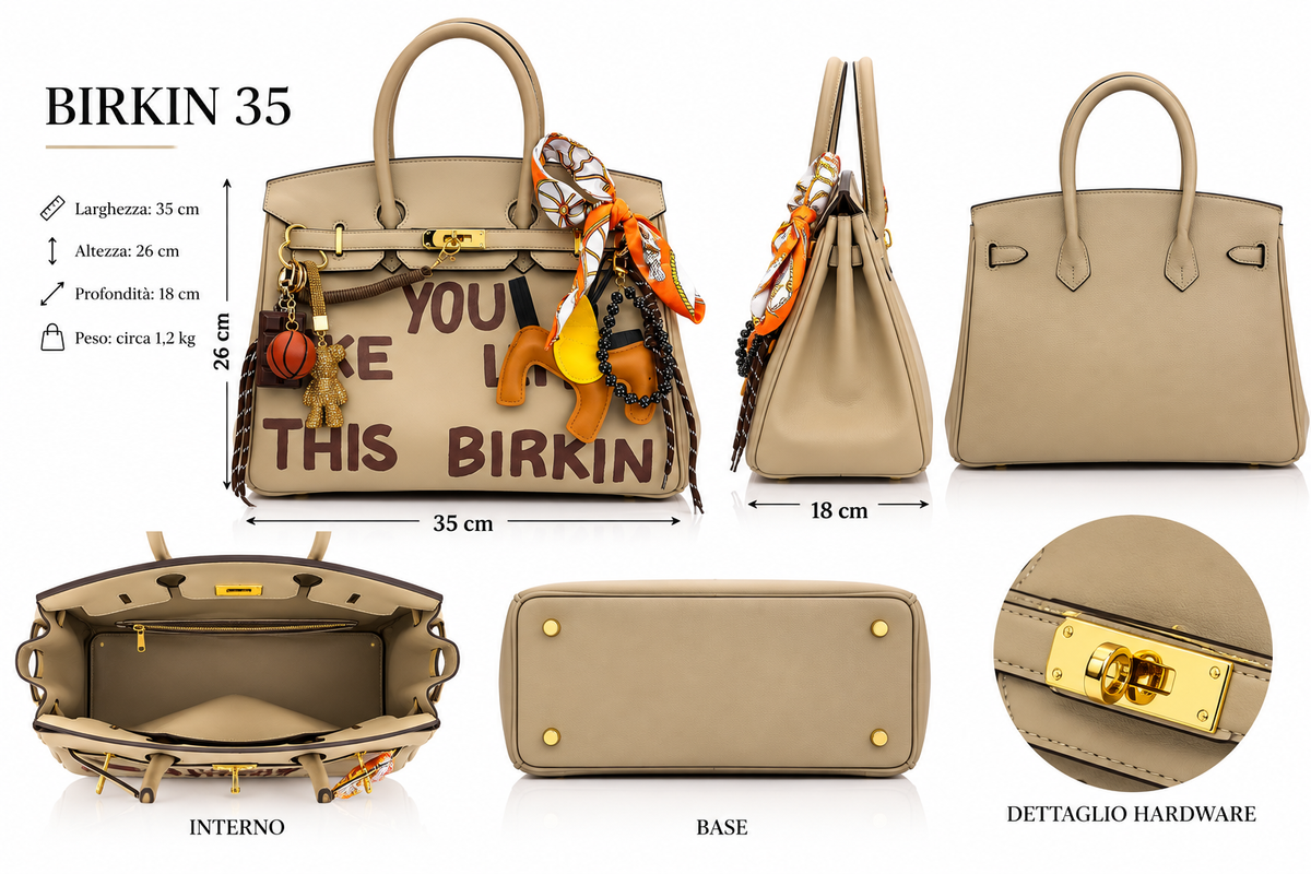 Bag Queen Style 35 – Beige Taupe con Foulard, Charm