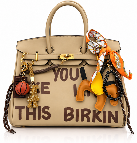 Bag Queen Style 35 – Beige Taupe con Foulard, Charm