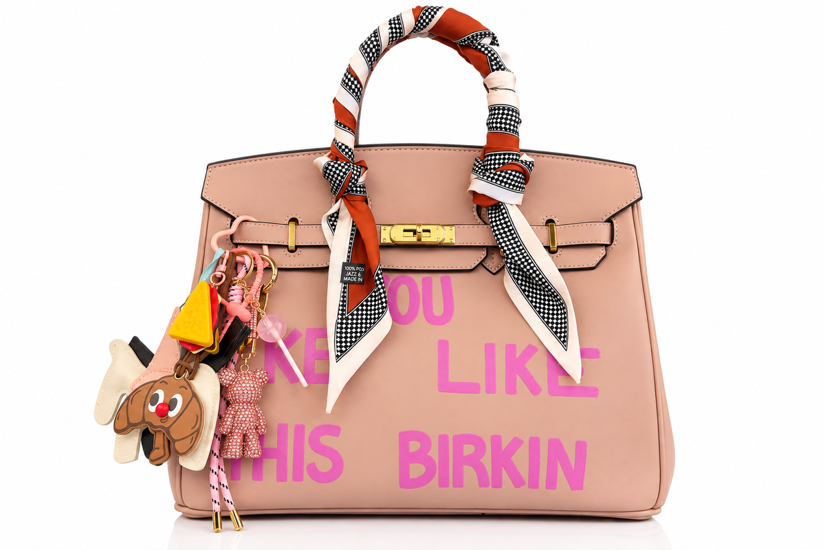 Bag Queen 35 – Rosa Cipria con Foulard Fantasia, Charm