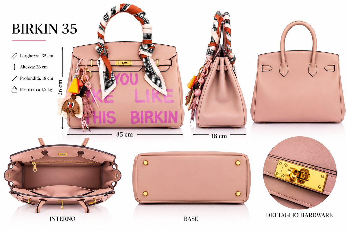 Bag Queen 35 – Rosa Cipria con Foulard Fantasia, Charm