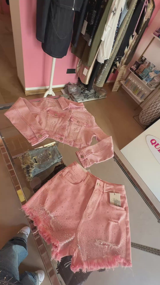 Short rosa strass